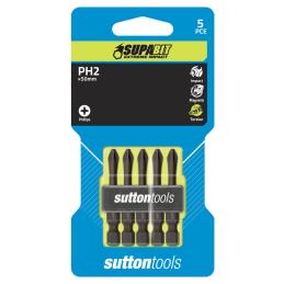 Sutton Tools Impact Driver Bits 5Pc 50mm PH2 Phillips Magnetic SupaBit S1510250
