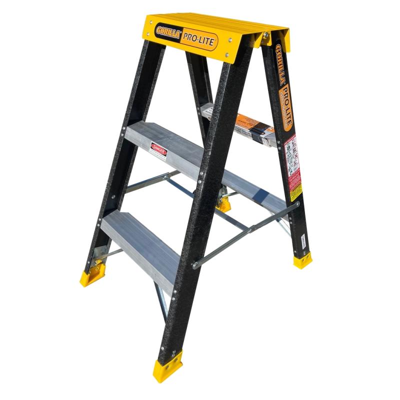 Gorilla FSM003-PRO Ladder Pro-Lite 0.85m 3 Step Double Sided Fibreglass FSM003-PRO