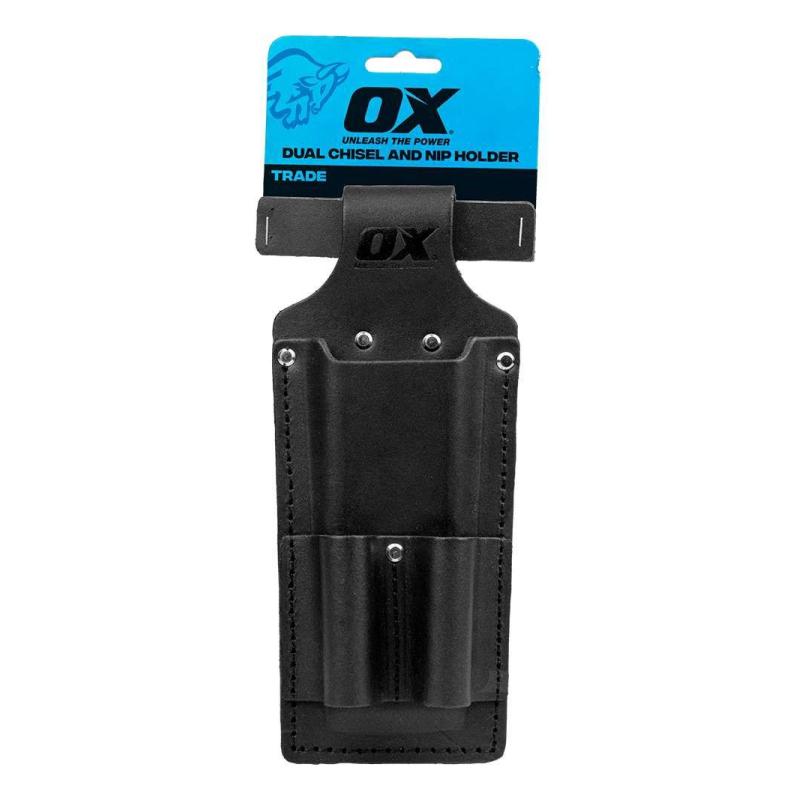 OX OX-T265711 Dual Chisel And Nip Holder Trade Quality Black Leather OX-T265711