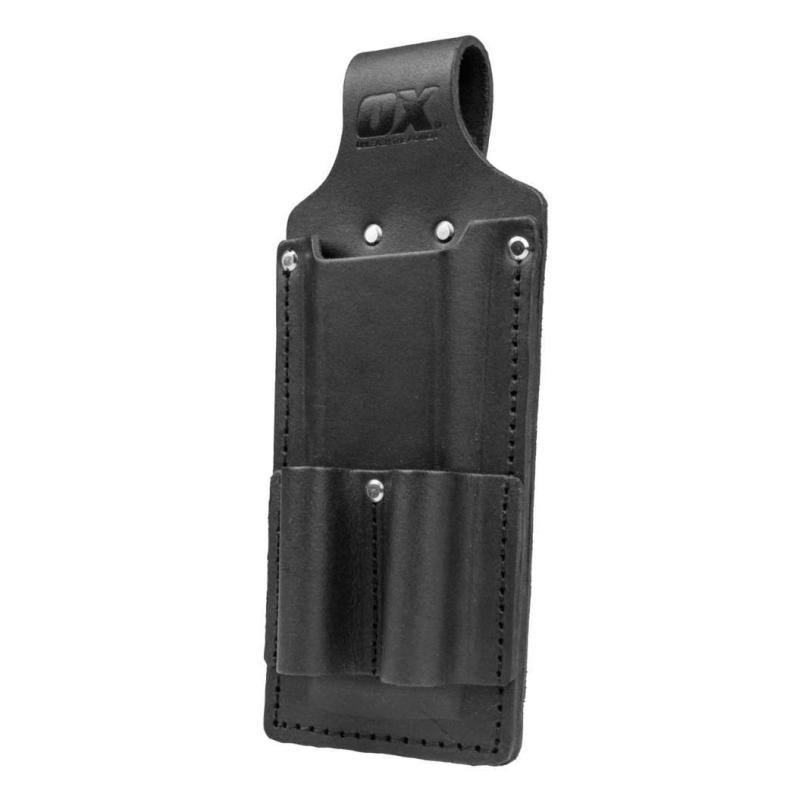 OX OX-T265711 Dual Chisel And Nip Holder Trade Quality Black Leather OX-T265711