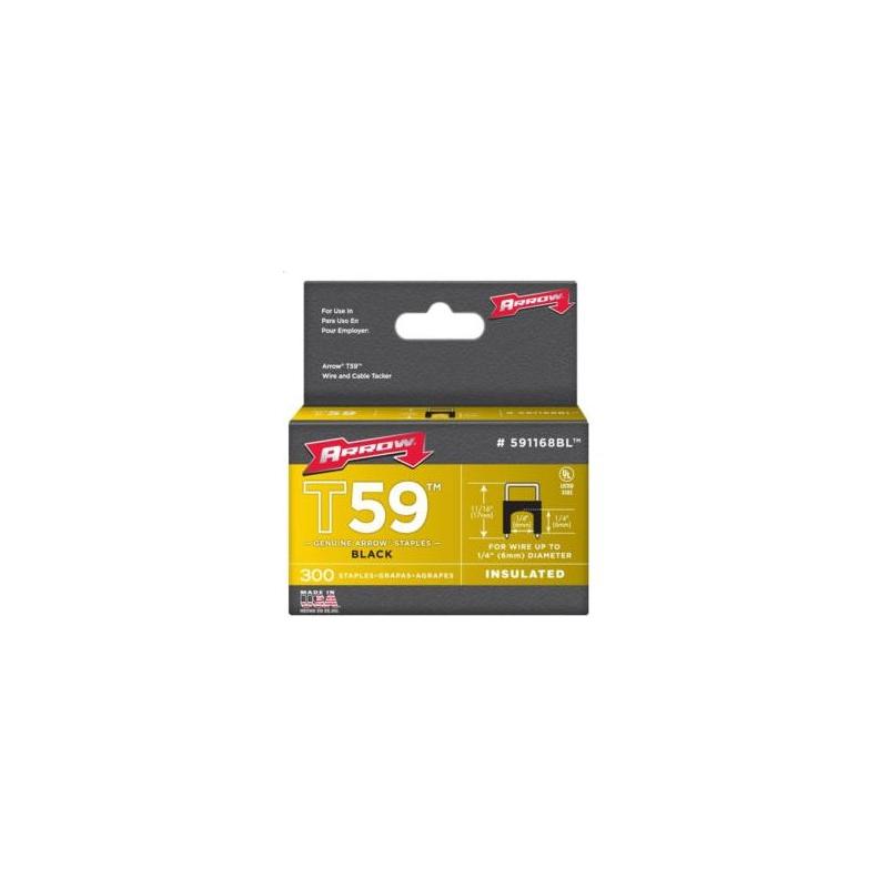 Arrow 591168BL T59 Insulated Black 6x6mm Wire Staples, 300-Pack